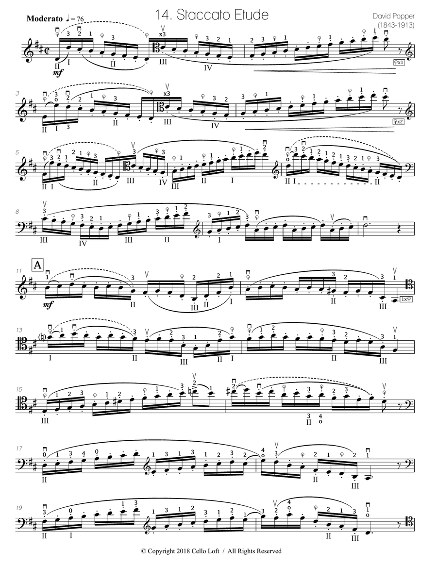 Popper (arr. Richard Aaron): Op. 73, Etude #14 Cello Solo scores gallery preview page 2