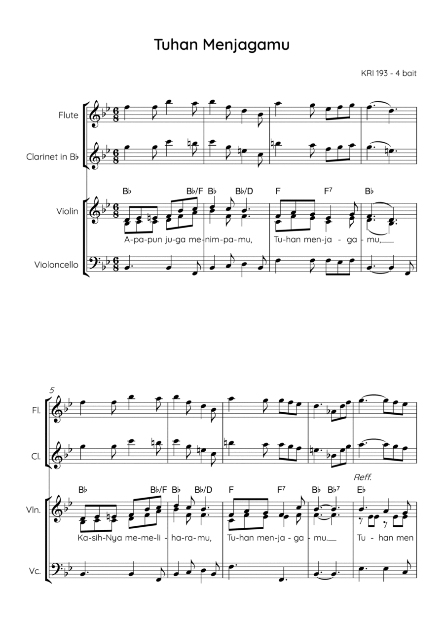 Be Not Dismayed Whate'er Betide / Tuhan Menjagamu Small Ensemble scores gallery preview page 1