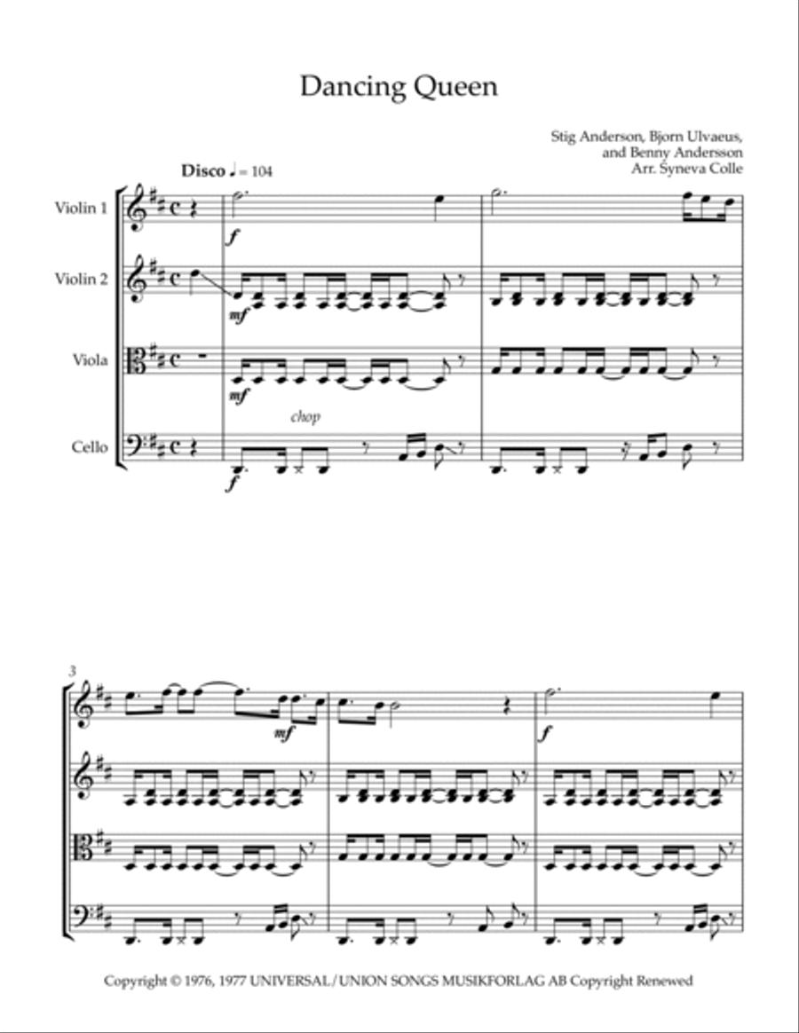 Dancing Queen Dancing Queen String Quartet scores gallery preview page 2