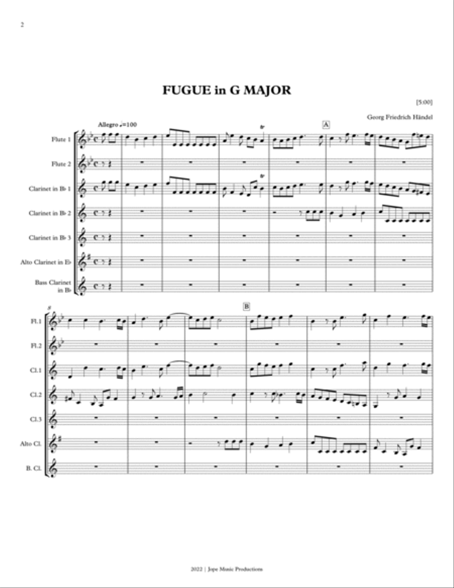 Fugue in G Major - G.F. Händel Woodwind Ensemble scores gallery preview page 2