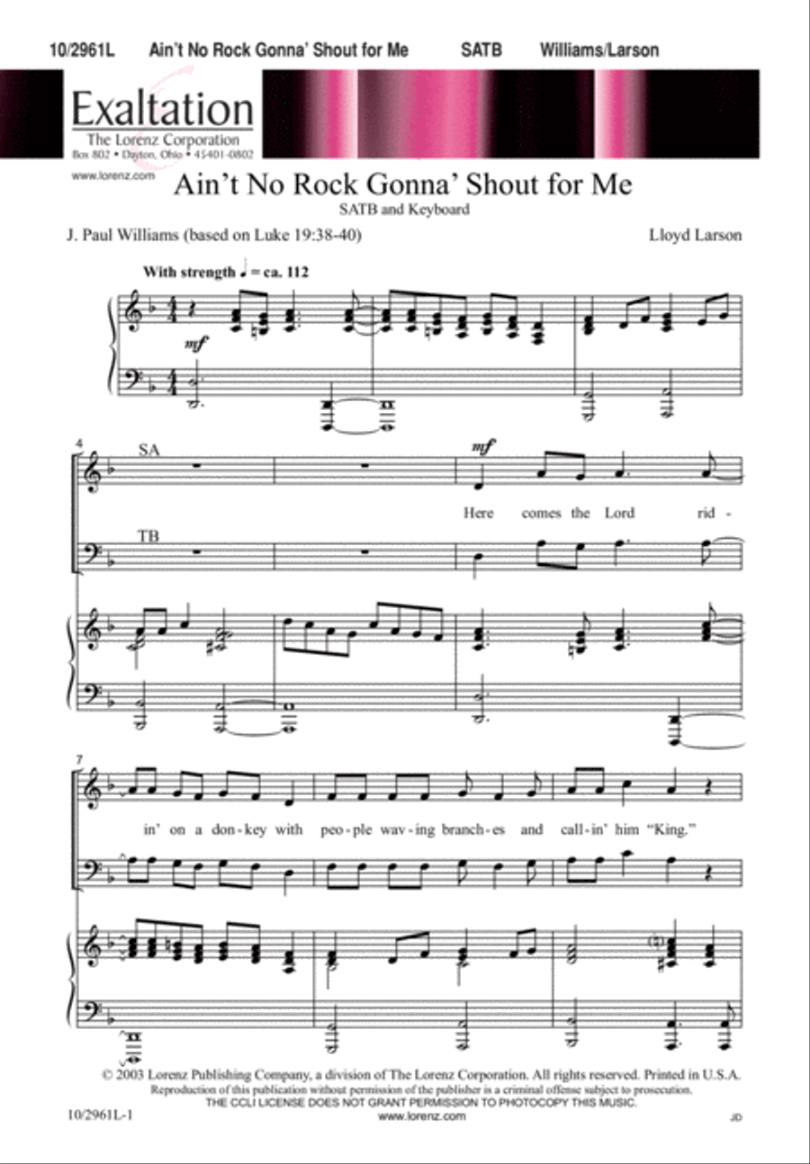 Ain't No Rock Gonna' Shout for Me 4-Part scores gallery preview page 1