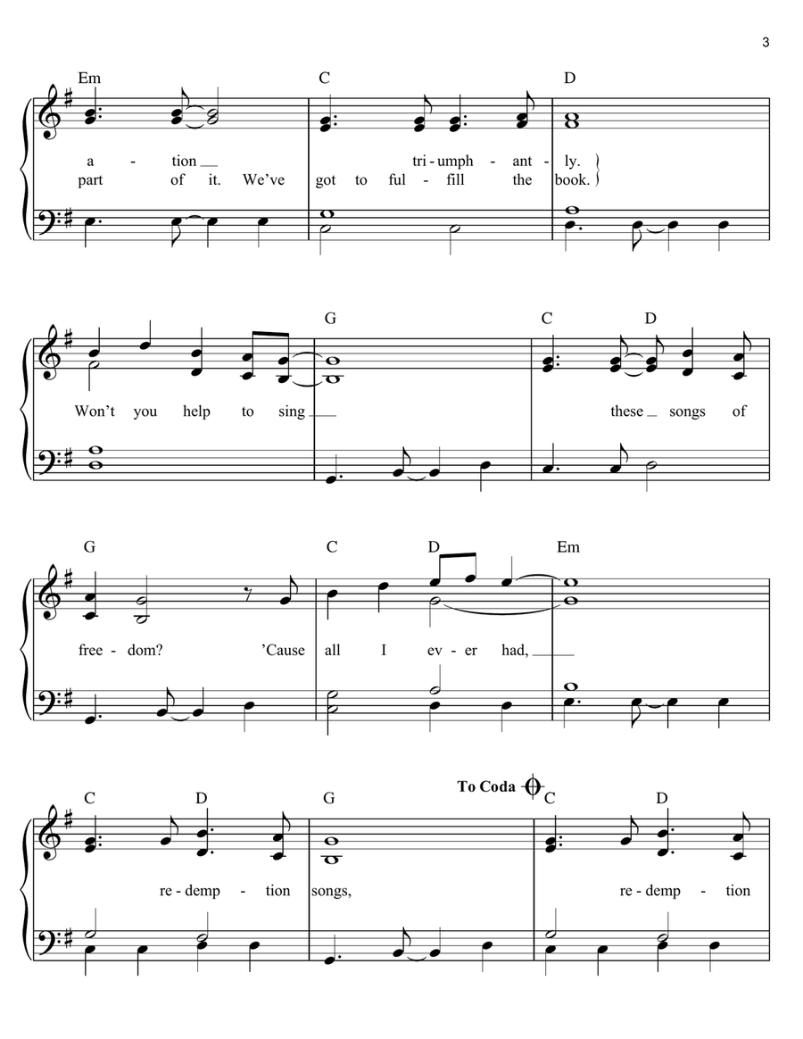 Redemption Song Redemption Song Easy Piano scores gallery preview page 3