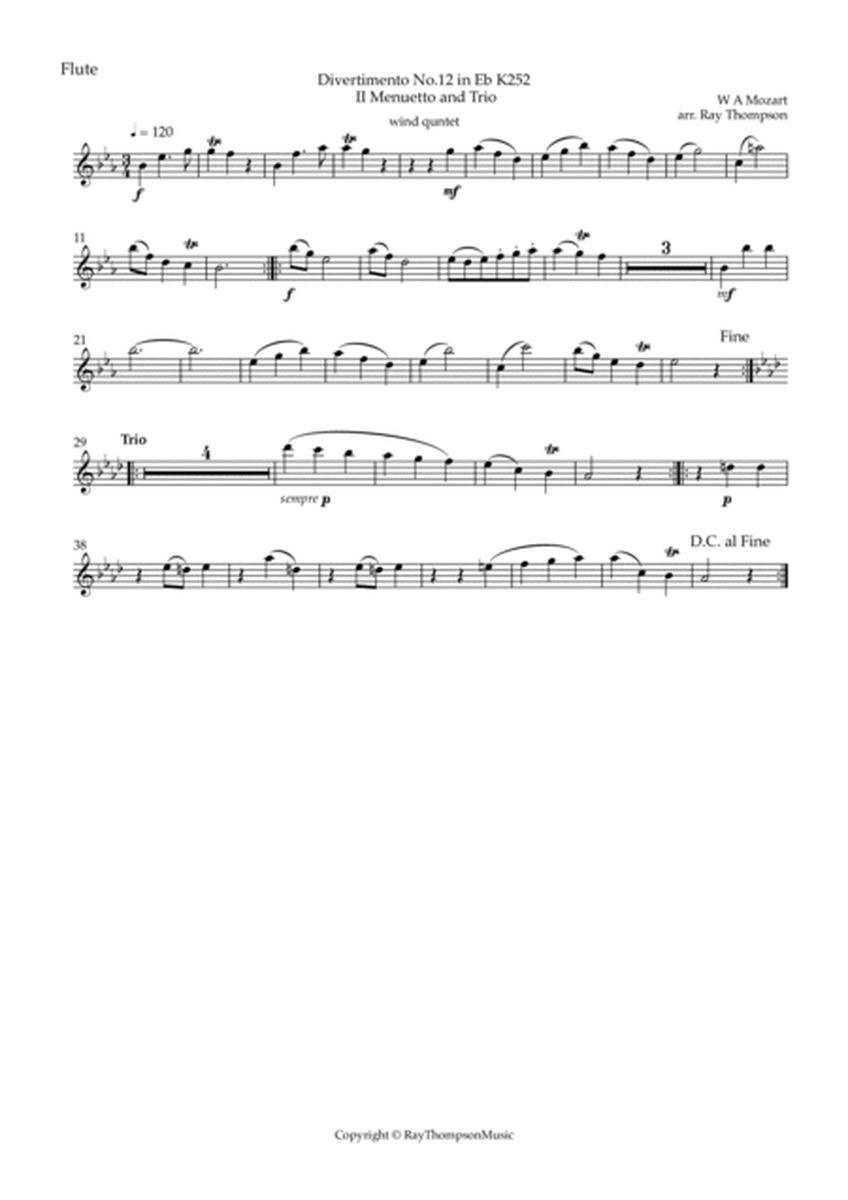Mozart: Divertimento No.12 in Eb K252 Mvt.III Menuetto & Trio - wind quintet image number null