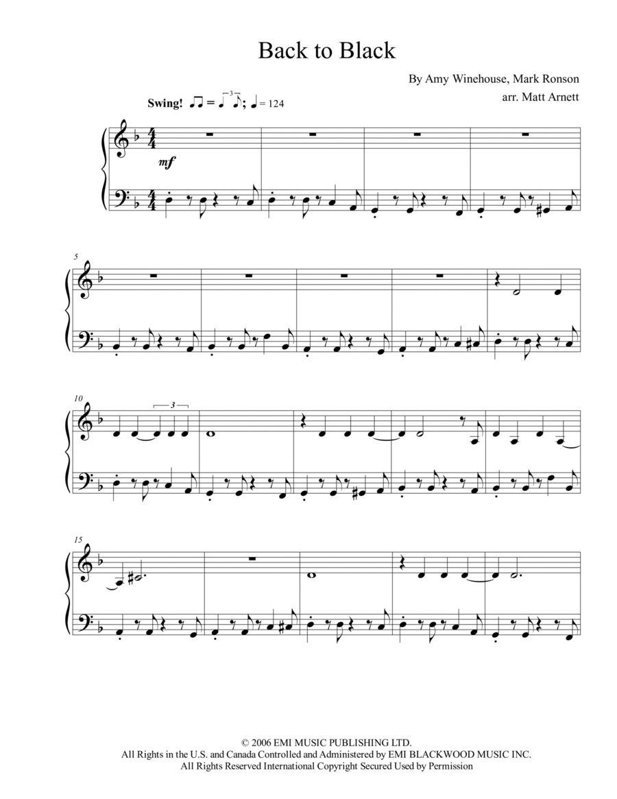 Back To Black Easy Piano scores gallery preview page 1