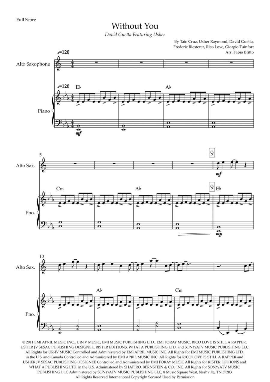 Without You Alto Saxophone scores gallery preview page 1