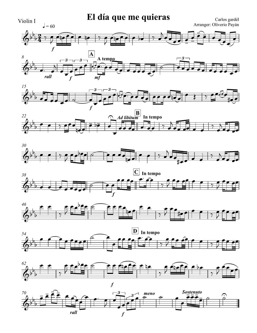 El Día que me quieras El Día que me quieras String Quartet scores gallery preview page 1