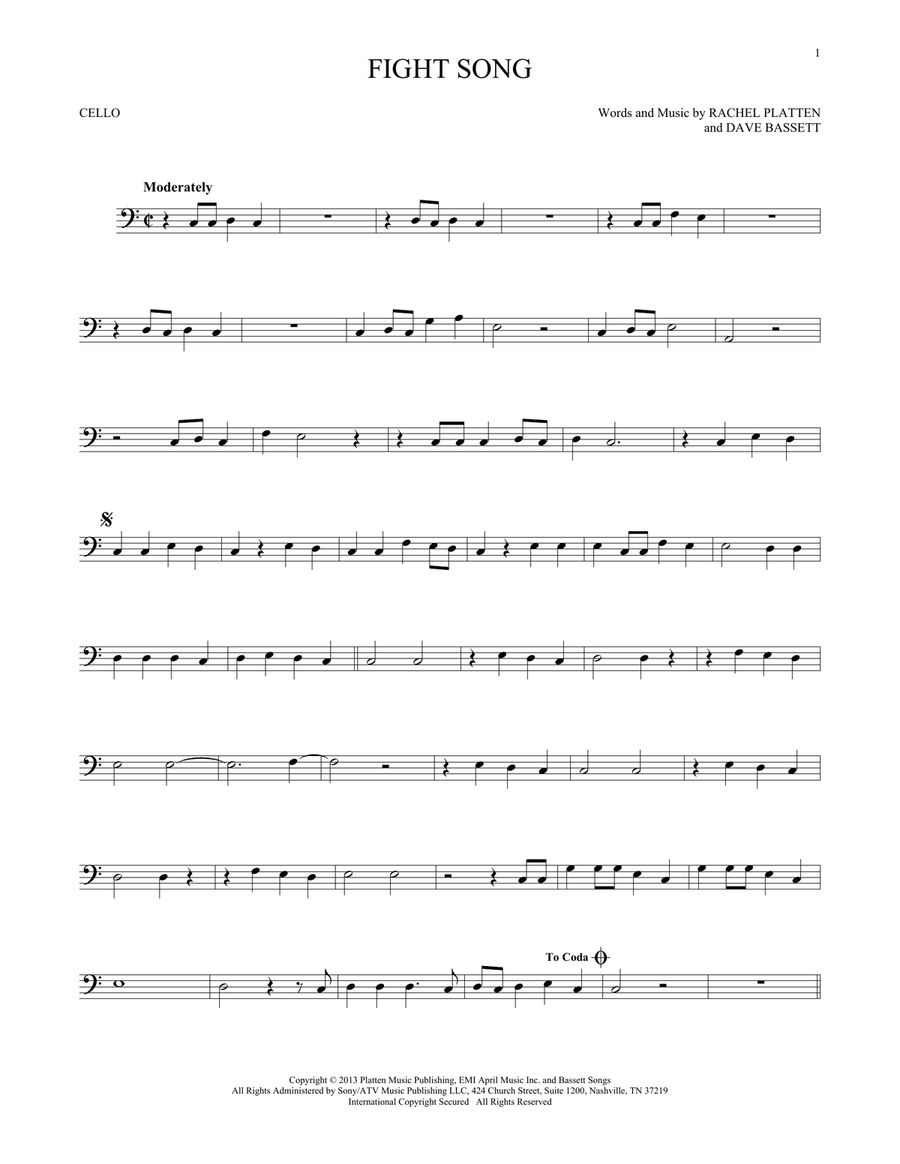Fight Song Cello Solo scores gallery preview page 1
