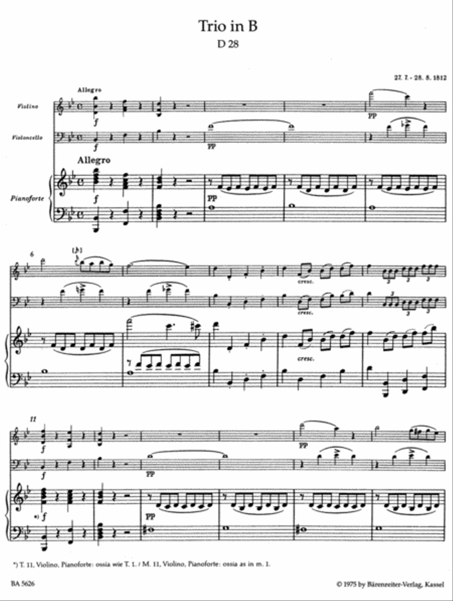Trios for Piano, Violin and Violoncello B flat major/E flat major, Op. post 148 D28/D897 Piano Trio scores gallery preview page 2