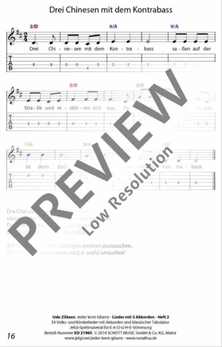 Jeder lernt Gitarre - Lieder mit 3 Akkorden Heft 2 Classical Guitar scores gallery preview page 17