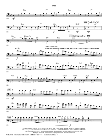Jersey Boys (Choral Highlights) - Bass