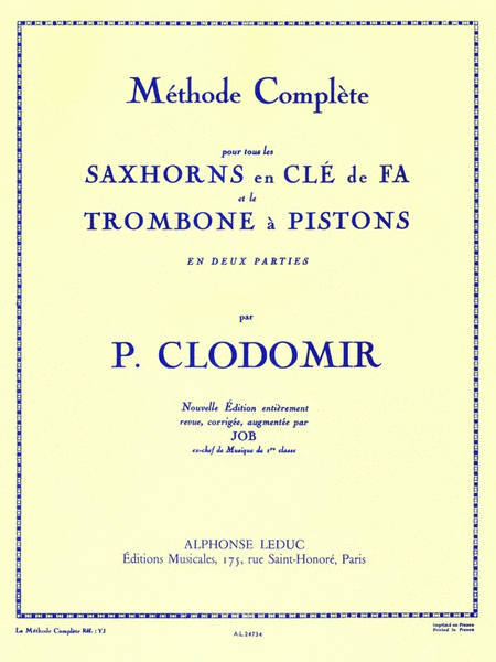 Methode Complete Saxhorn Cle de Fa Trombone a Pistons