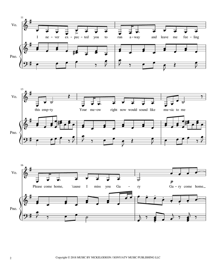 Gary's Song Piano, Vocal scores gallery preview page 2