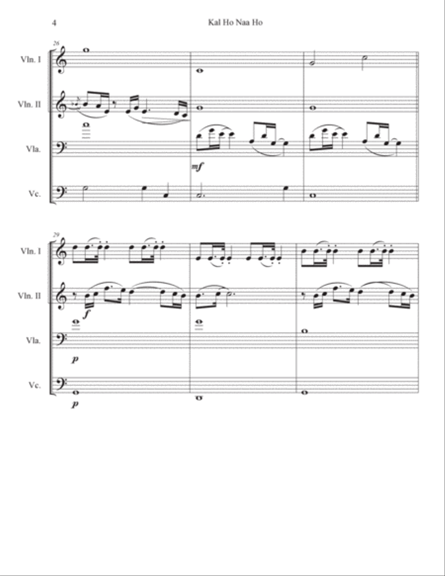 Kal Ho Naa Ho Sad String Quartet scores gallery preview page 4