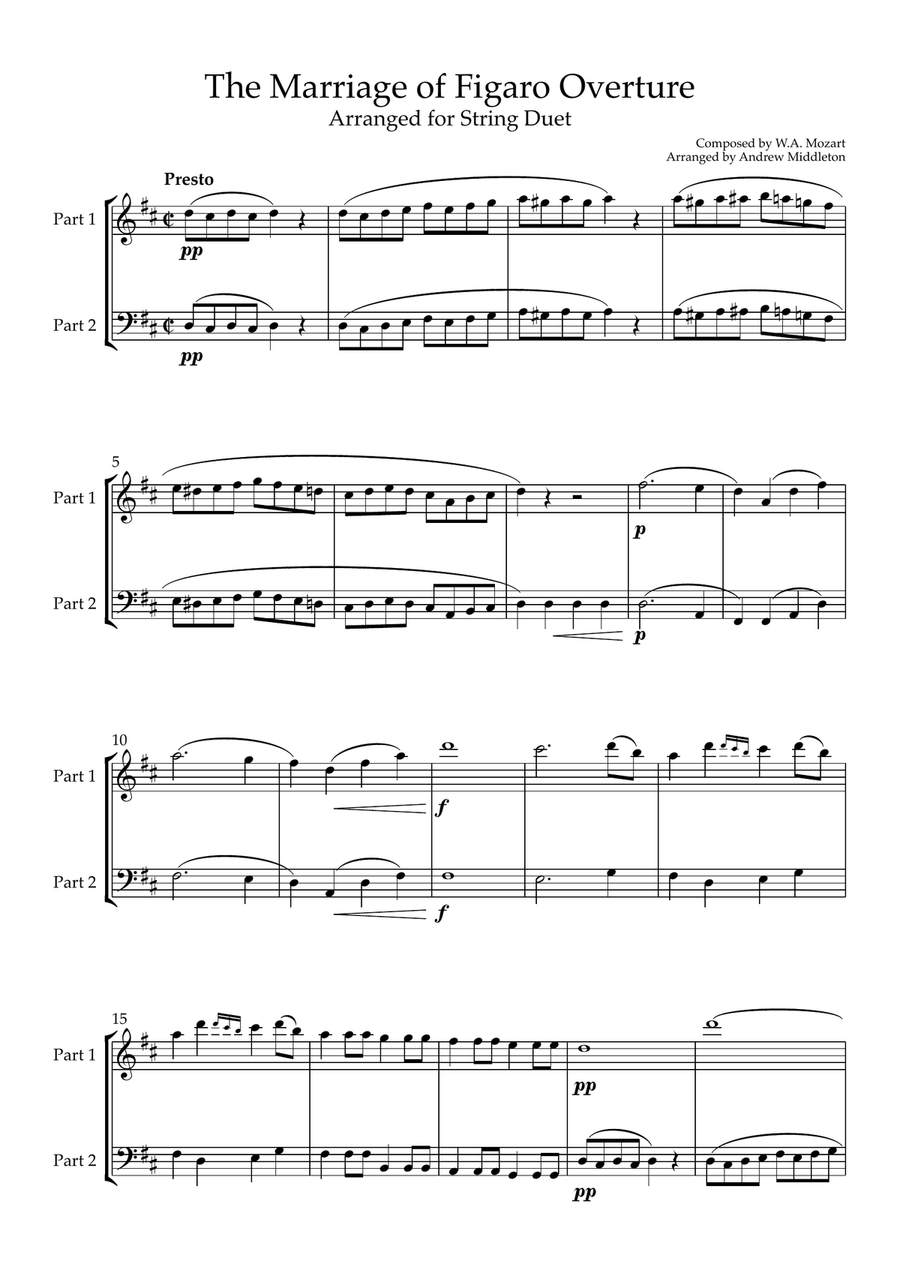 The Marriage of Figaro Overture arranged for String Duet String Duet scores gallery preview page 2