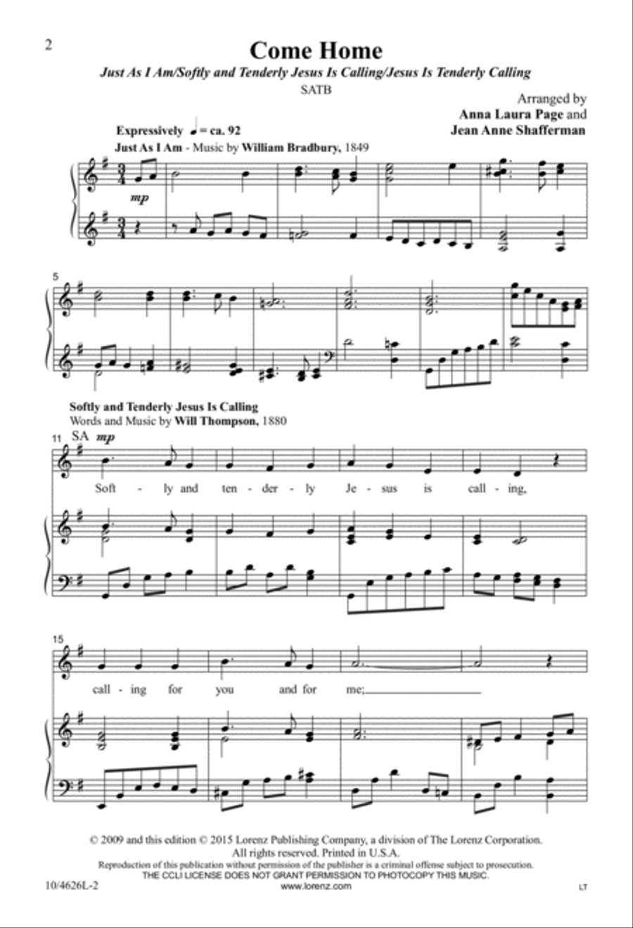 Come Home Come Home 4-Part scores gallery preview page 2