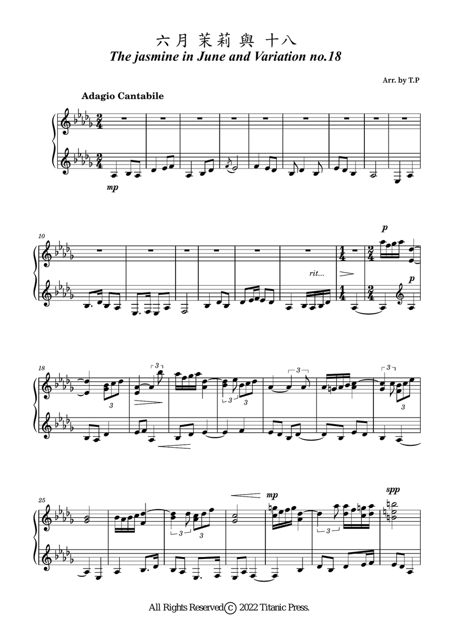 The Jasmine in June and Variation no.18 Piano Solo scores gallery preview page 1