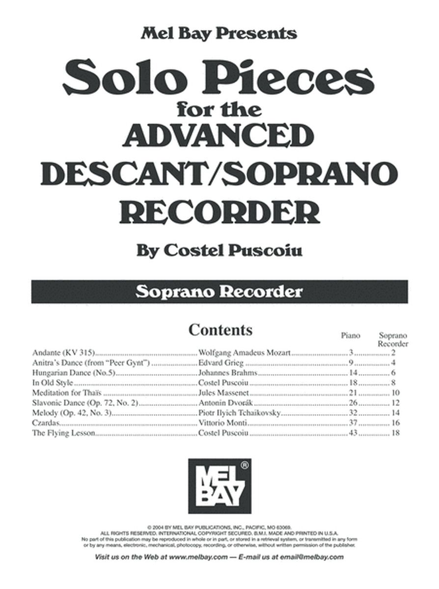 Solo Pieces for the Advanced Descant/Soprano Recorder