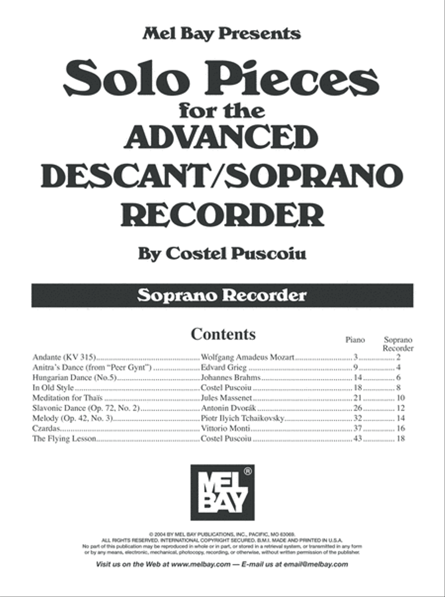 Solo Pieces for the Advanced Descant/Soprano Recorder Soprano Recorder scores gallery preview page 2
