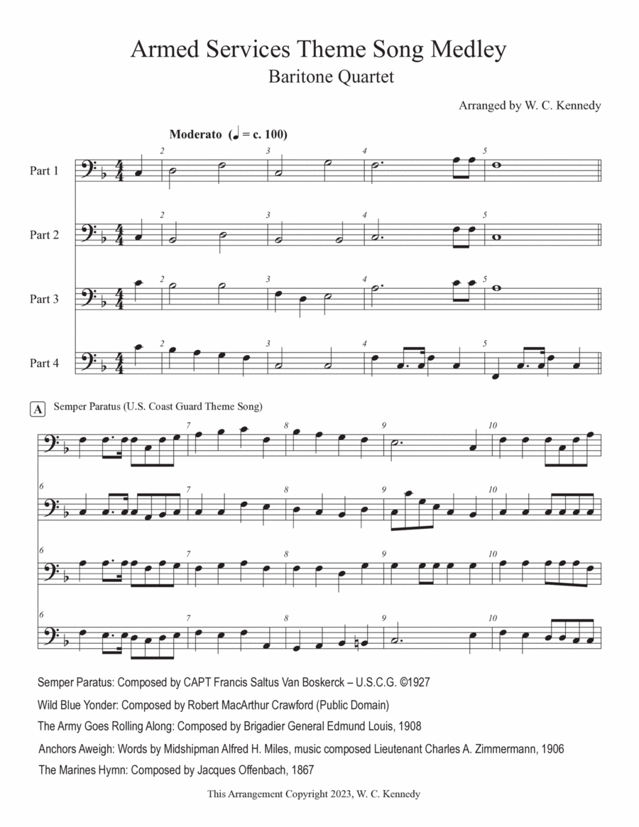 U.S. Armed Forces Theme Song Medley (Baritone or Trombone quartet) Baritone Horn TC scores gallery preview page 1