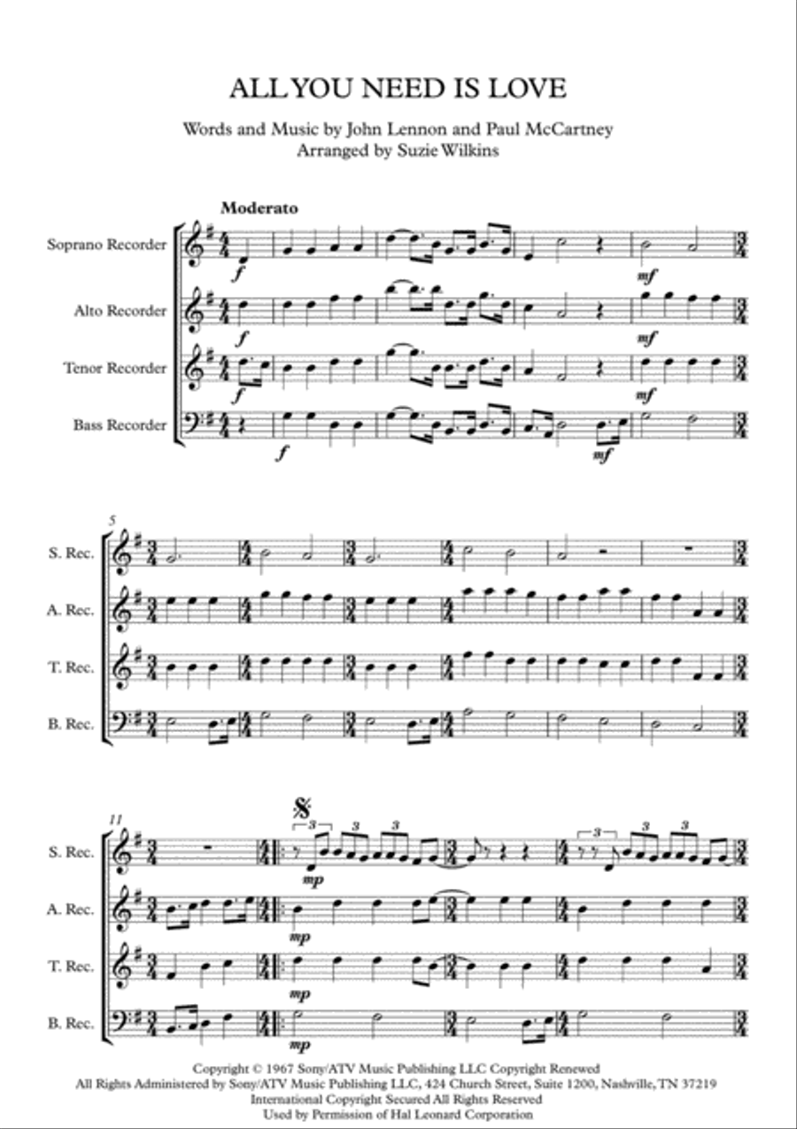 All You Need Is Love Woodwind Quartet scores gallery preview page 2