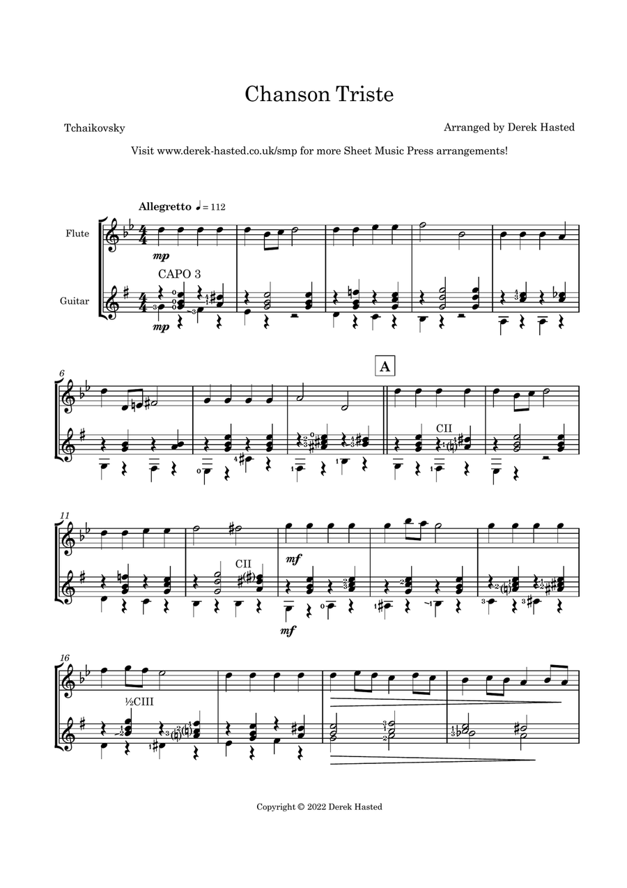 Chanson Triste (Tchaikovsky) - flute & guitar duet Flute scores gallery preview page 4
