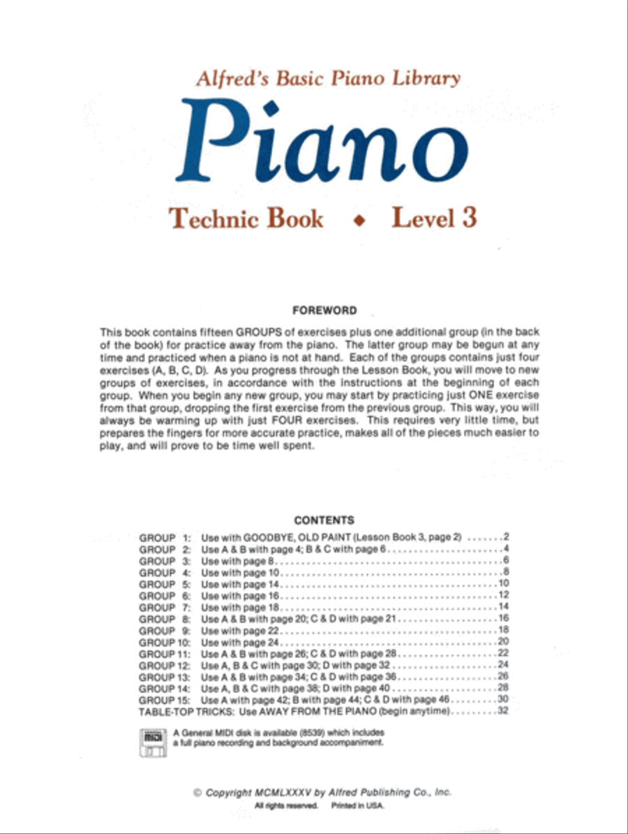 Alfred's Basic Piano Course Technic, Level 3 Piano Method scores gallery preview page 2