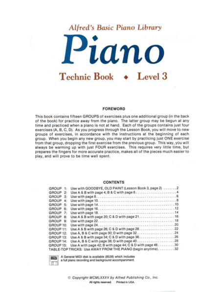 Alfred's Basic Piano Course Technic, Level 3
