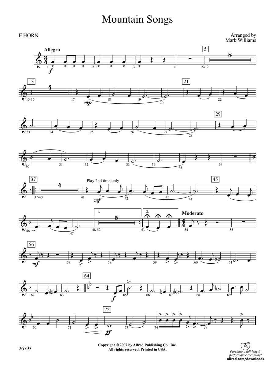 Mountain Songs: 1st F Horn