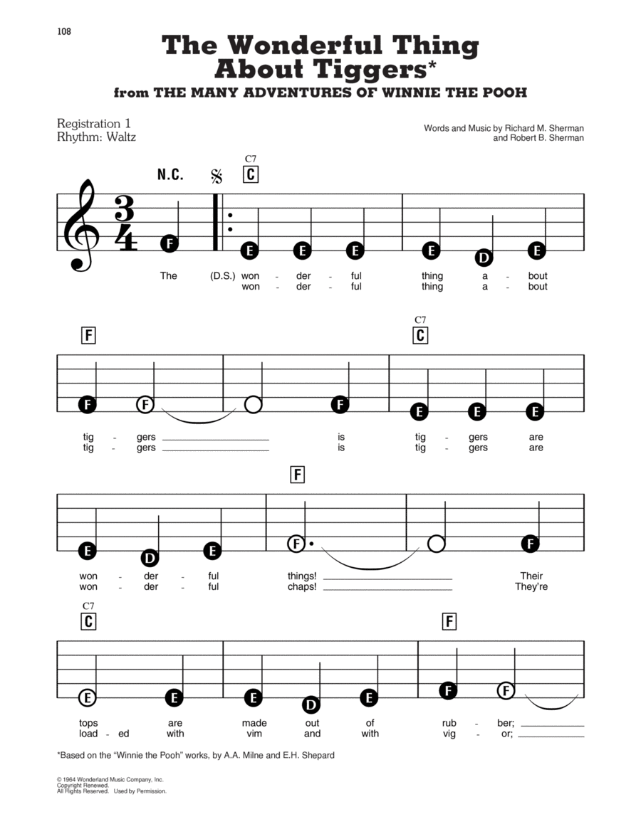 The Wonderful Thing About Tiggers (from The Many Adventures Of Winnie The Pooh) Electronic Keyboard scores gallery preview page 1