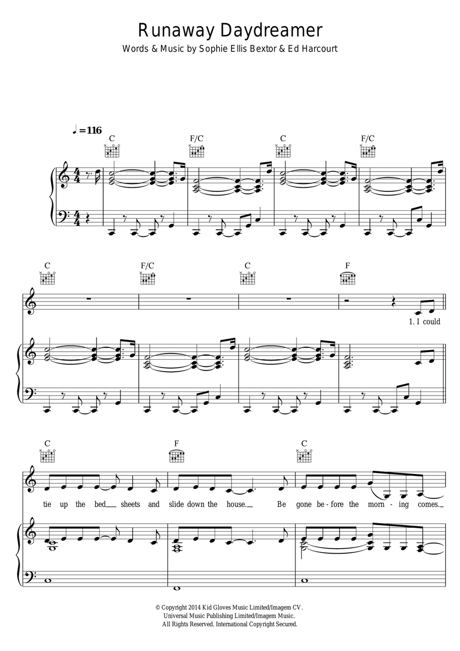 Runaway Daydreamer Runaway Daydreamer Piano, Vocal scores gallery preview page 1