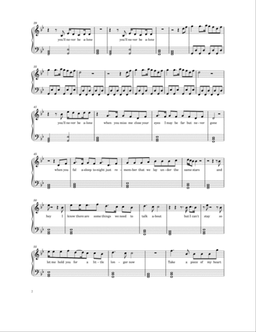 Never Be Alone Piano Solo scores gallery preview page 2