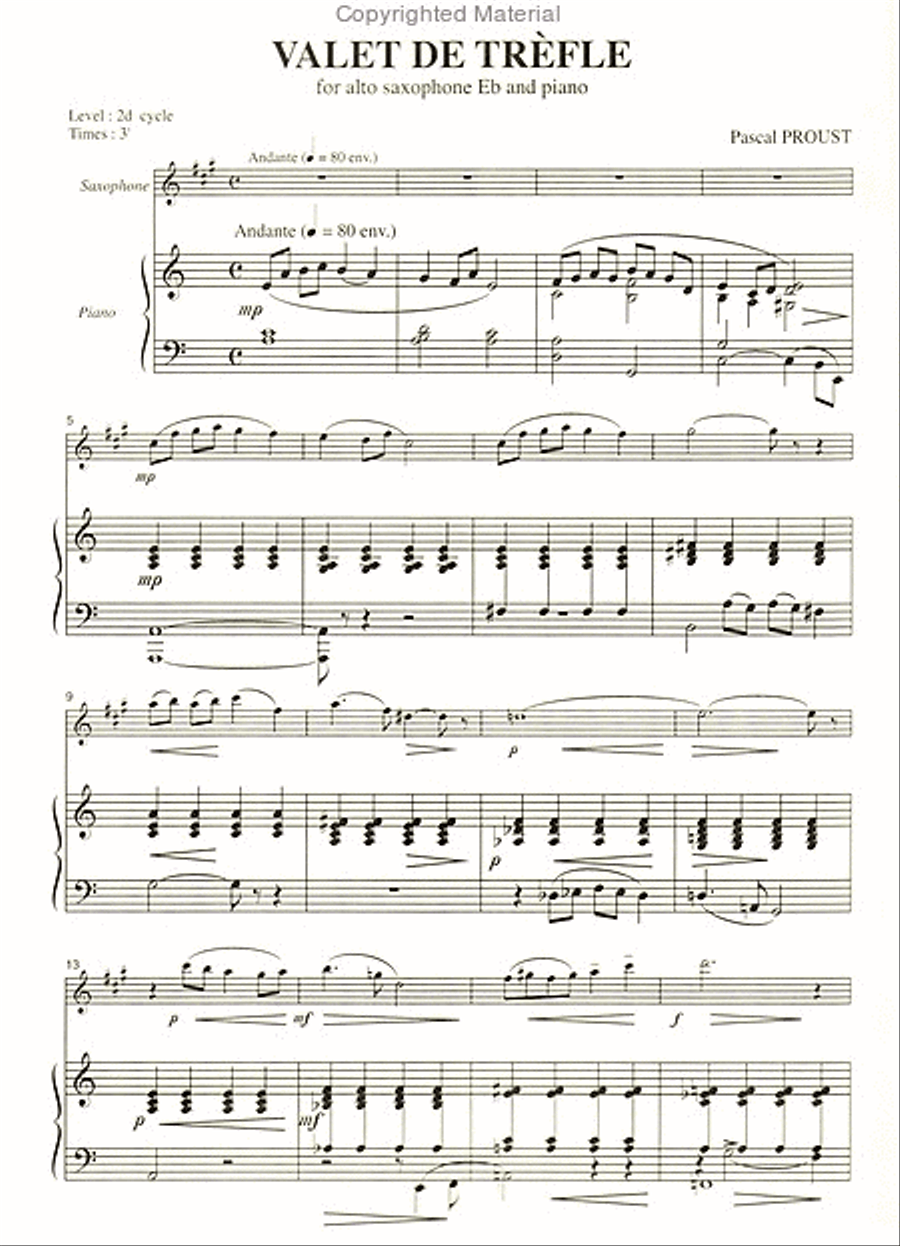 Valet de trêfle, pour saxophone Piano Accompaniment scores gallery preview page 2