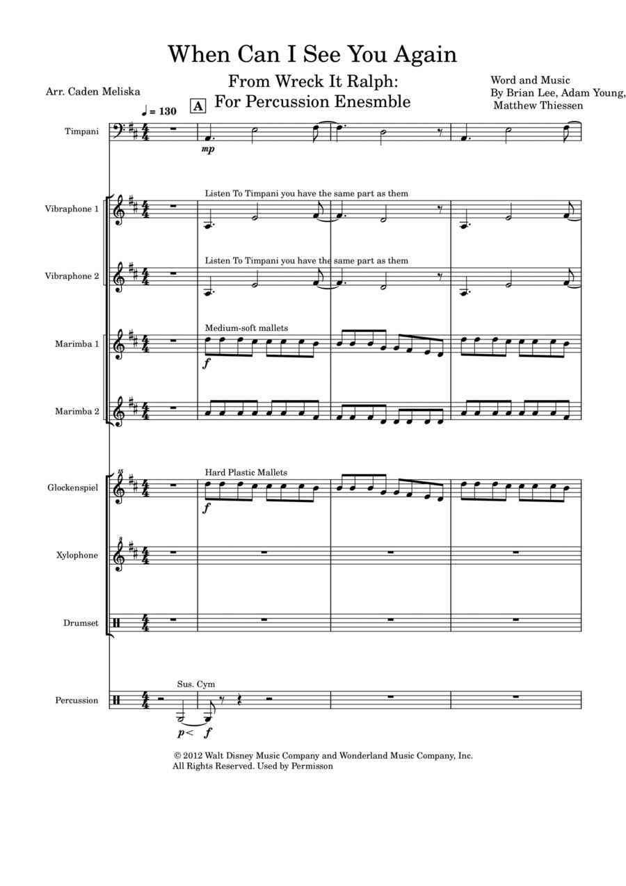 When Can I See You Again? Percussion Ensemble scores gallery preview page 1