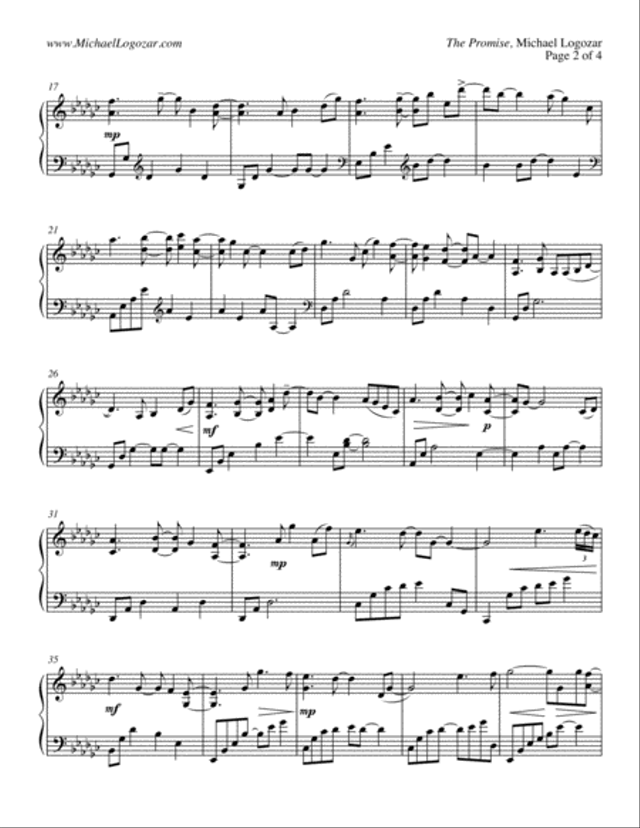 The Promise Piano Solo scores gallery preview page 2