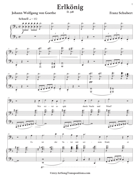 SCHUBERT: Erlkönig, D. 328 (transposed to D minor, bass clef)