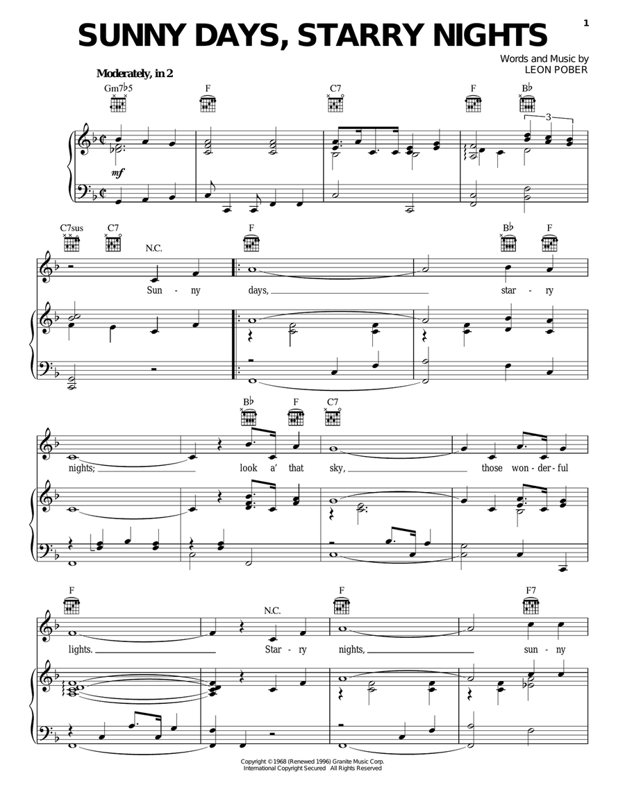 Sunny Days, Starry Nights Piano, Vocal, Guitar scores gallery preview page 1