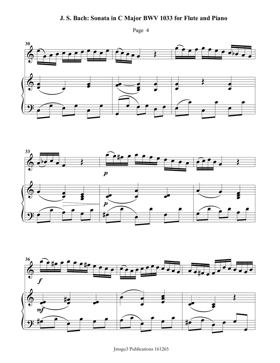 BACH: Sonata in C Major BWV 1033 for Flute & Piano Chamber Music scores gallery preview page 4