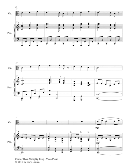 COME, THOU ALMIGHTY KING (Duet – Viola and Piano/Score and Parts) image number null