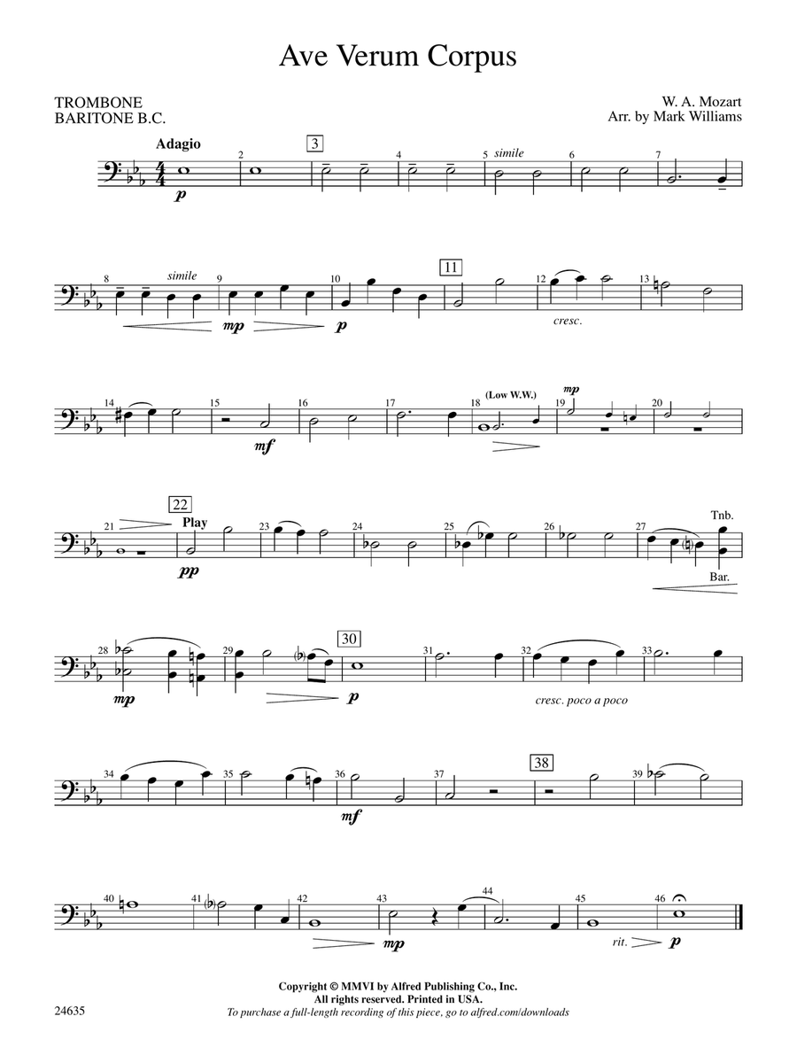 Ave Verum Corpus: 1st Trombone