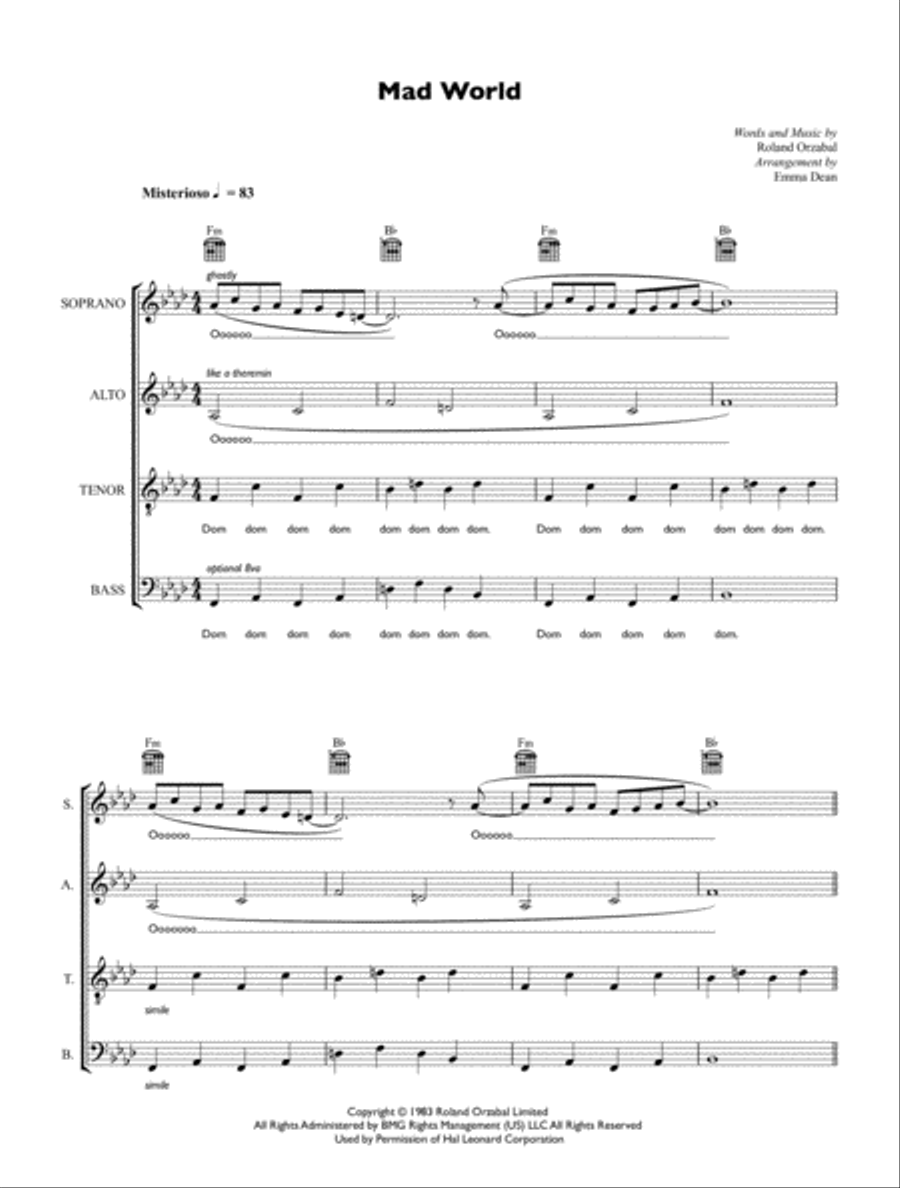Mad World 4-Part scores gallery preview page 1