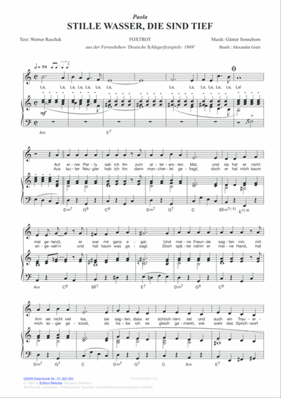 Stille Wasser, die sind tief Piano, Vocal, Guitar scores gallery preview page 2