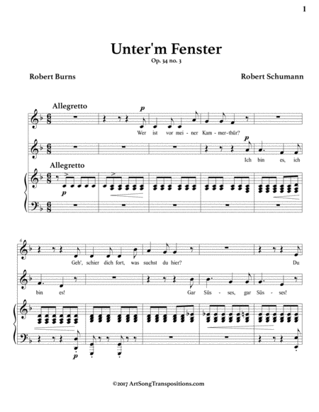 SCHUMANN: Unter'm Fenster, Op. 34 no. 3 (transposed to F major)