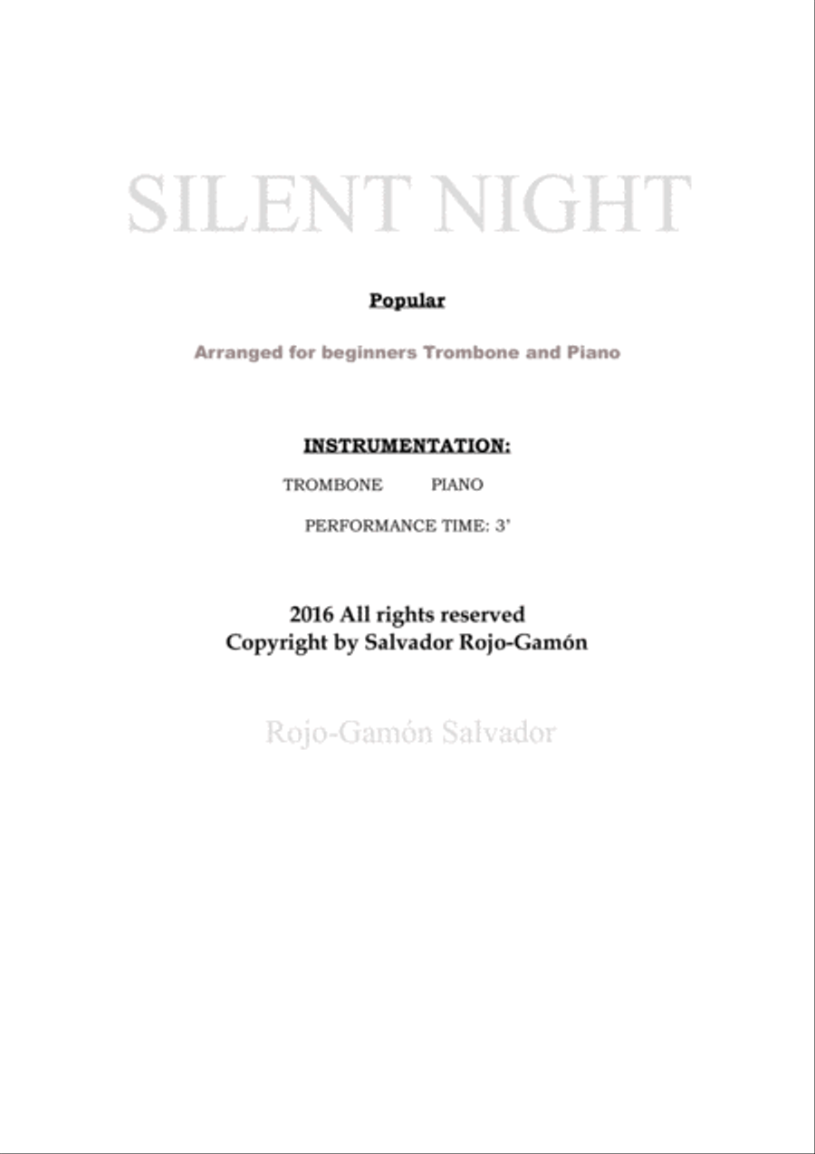Silent Night (For Trombone and Piano) Trombone Duet scores gallery preview page 2