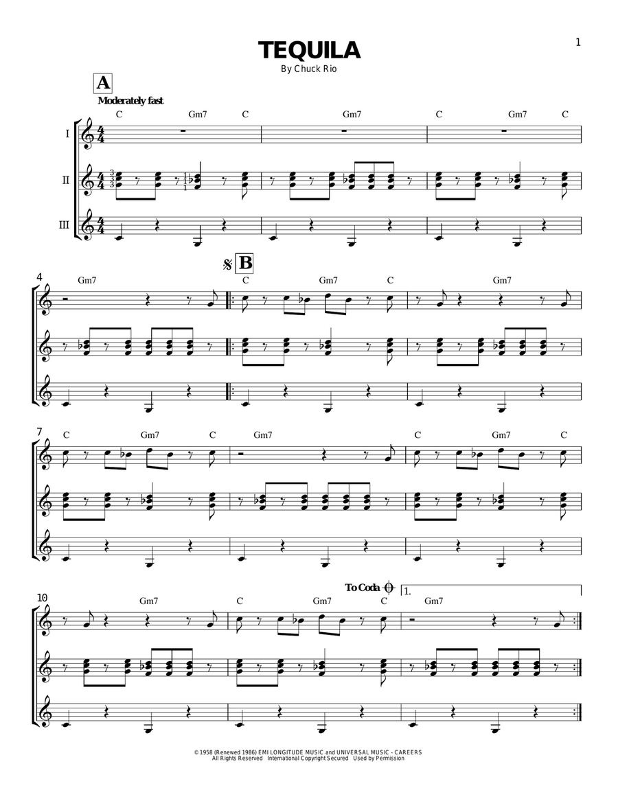 Tequila Guitar Ensemble scores gallery preview page 1