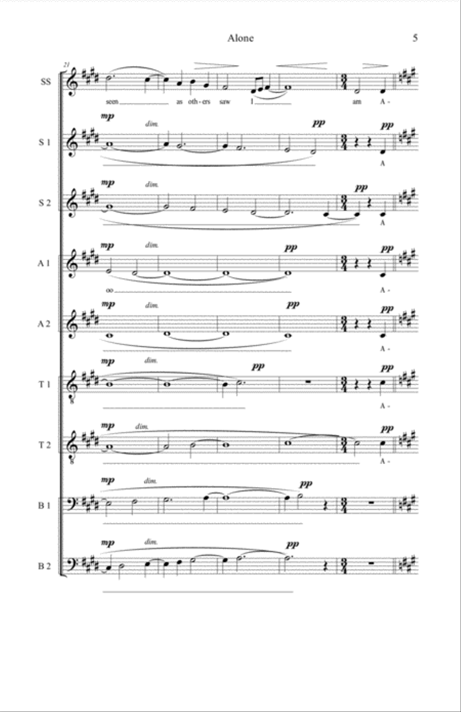Alone (Edgar Alan Poe) 4-Part scores gallery preview page 5