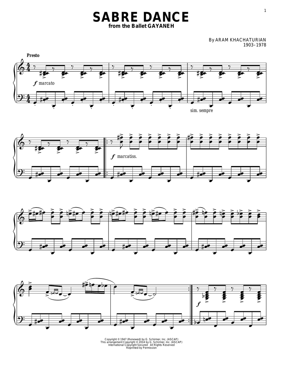 Sabre Dance Sabre Dance Piano Solo scores gallery preview page 1