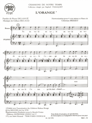 Becaud Delanoe Chansons De Notre Temps Pj476 L'orange 4 Part & Piano