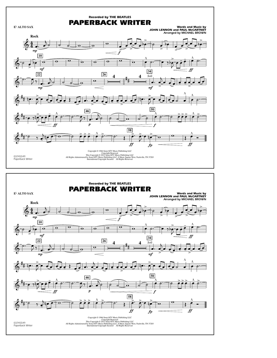 Paperback Writer - Eb Alto Sax Marching Band scores gallery preview page 1