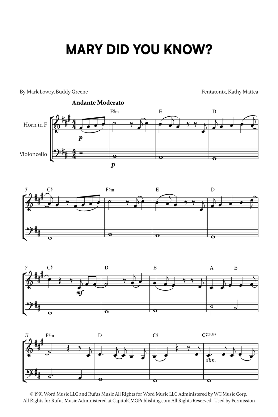 Mary, Did You Know? Mary, Did You Know? Horn scores gallery preview page 1