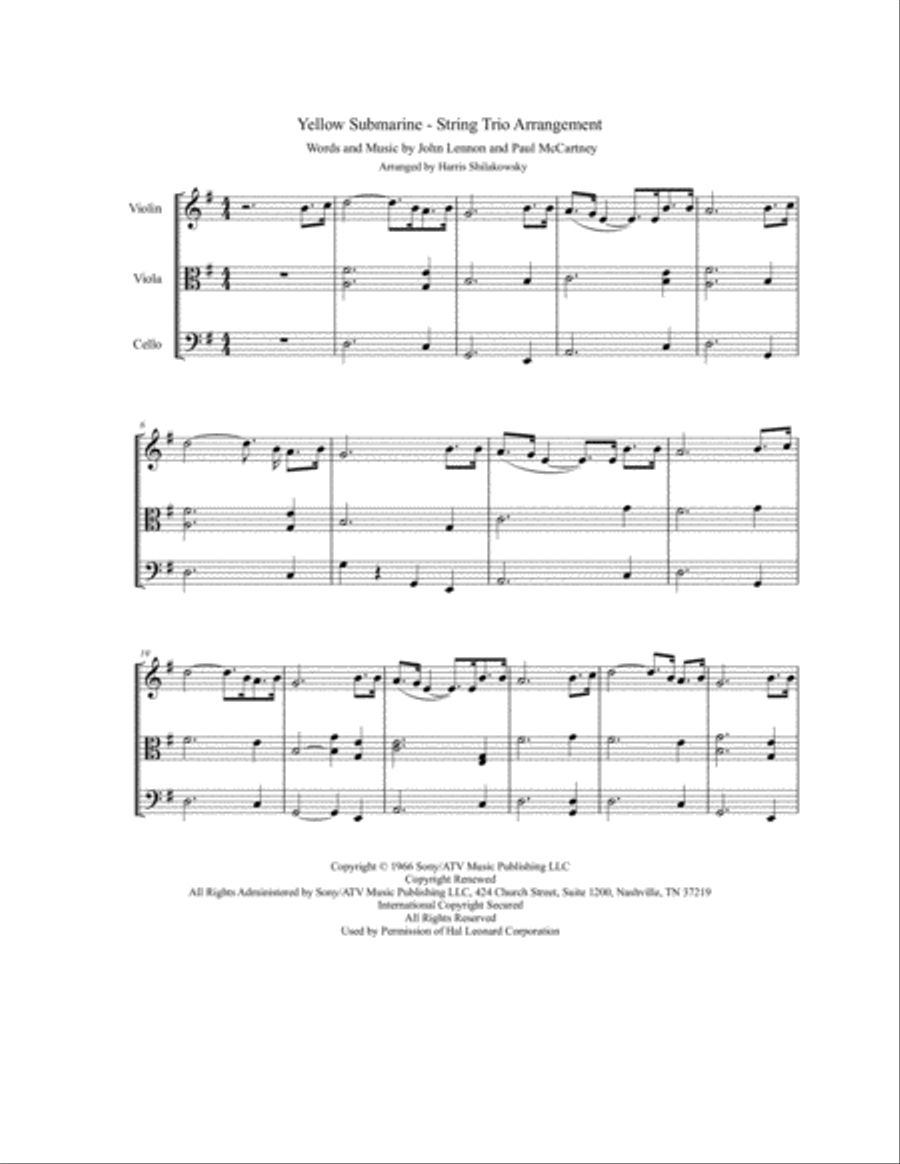 Yellow Submarine String Trio scores gallery preview page 1